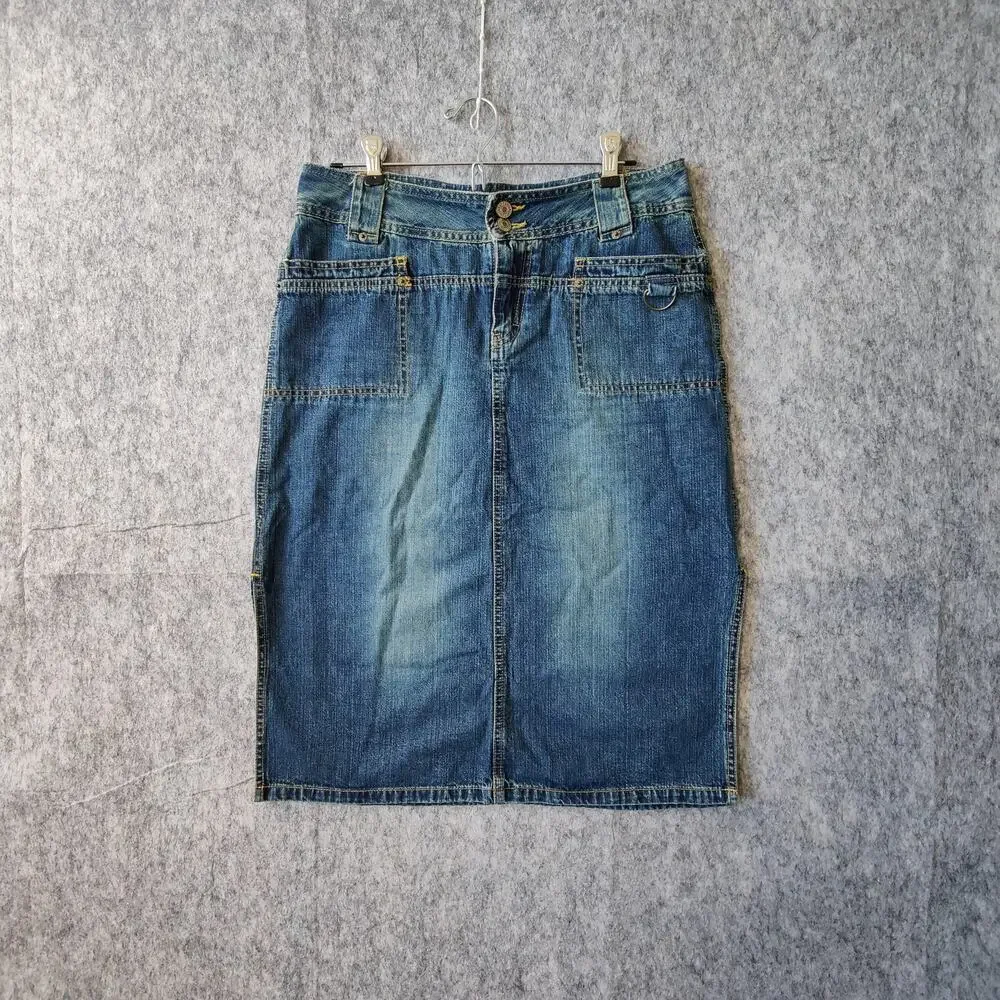VTG Casual Streetwear Teen Junior UNIONBAY Y2K Denim Side Slits Midi Skirt